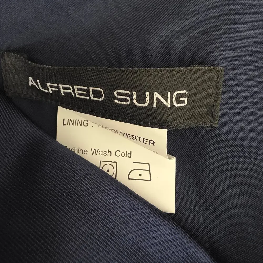NWT Alfred Sung Off The Shoulder Draped Wrap Satin Maxi Dress Midnight Navy 4R - Picture 10 of 11